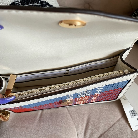 Tory Burch Emerson Woven Min Top Handle Satchel Bag New Cream Bright Samba - Picture 7 of 15